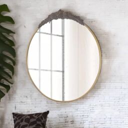 FURNOS 80CM Round Embossed Retro Wall Gold Mirror For Bedroom Living Room - thumbnail 5