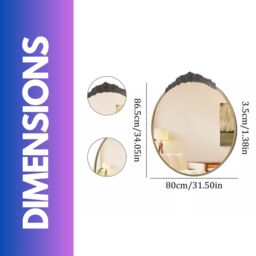 FURNOS 80CM Round Embossed Retro Wall Gold Mirror For Bedroom Living Room - thumbnail 6