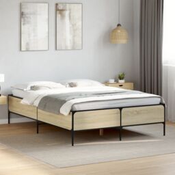Berkfield Home Bed Frame without Mattress Sonoma Oak 140x190 cm in Brown - thumbnail 1