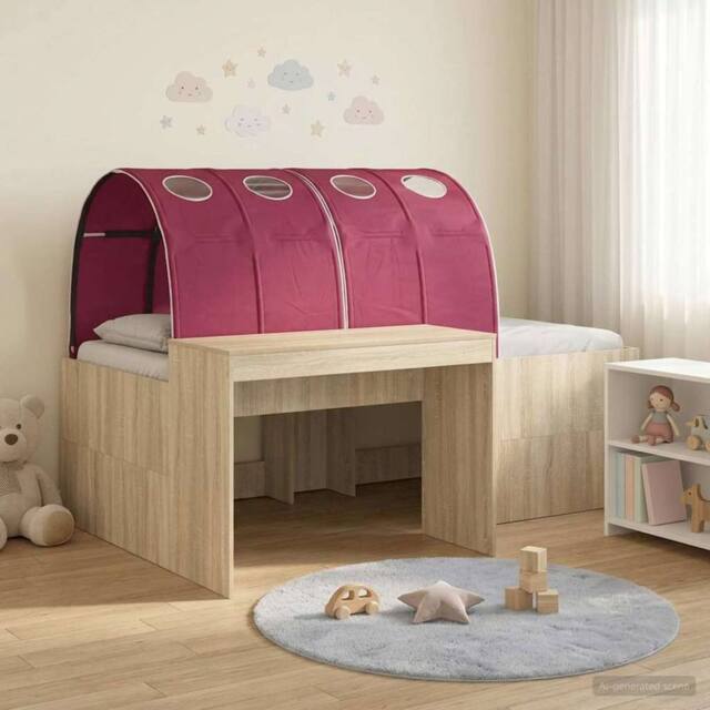 Berkfield Home Bed with Tunnel 3 pcs Artisian Oak & Red Engineered Wood in Brown - image 1
