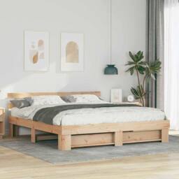 Berkfield Home with Headboard Brown 180 x 200 cm Solid pine wood in Light Brown - thumbnail 2