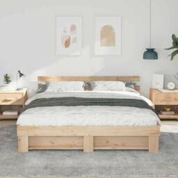 Berkfield Home with Headboard Brown 180 x 200 cm Solid pine wood in Light Brown - thumbnail 4
