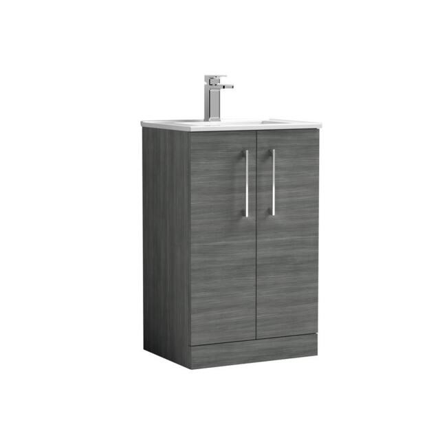 Balterley Bathroom 2 Soft Close Door, Floor Vanity Unit Basin, Anthracite, 500mm in Grey - image 1
