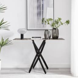 FurnitureboxUK Leonardo Rectangular Marble Effect Glass Top Console Table With Black Metal Starburst Legs in Grey
