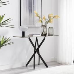 FurnitureboxUK Leonardo Rectangular Marble Effect Glass Top Console Table With Black Metal Starburst Legs in Grey - thumbnail 2