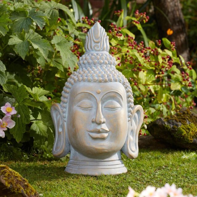 mysmartbuy Buddha XL - Serene Gold Garden Feature for Paths & Borders - 50 cm in Light Grey - image 1
