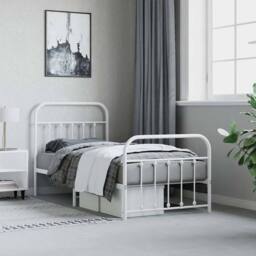 Berkfield Home Metal Bed Frame with Headboard & Footboard White 90x190 cm Single - thumbnail 4