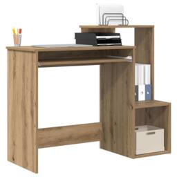 Berkfield Home Oak Computer Desk Artisan Oak Particle board Medium Storage in Brown - thumbnail 3