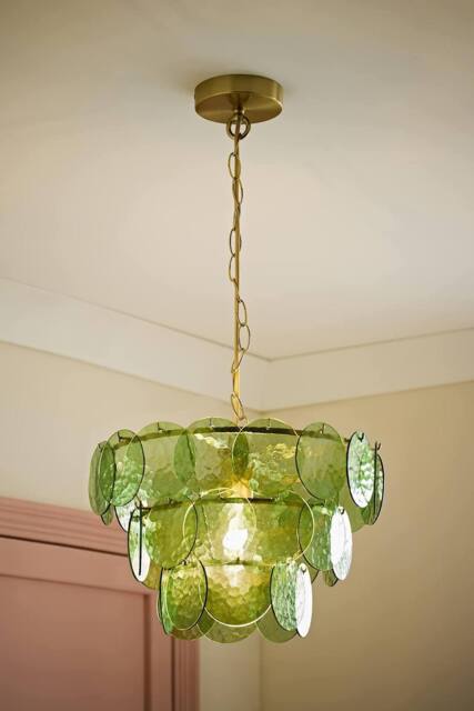 ValueLights Juliette Dimpled Glass Disc 3 Tier Chandelier Ceiling Pendant Light in Bright Green - image 1