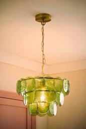 ValueLights Juliette Dimpled Glass Disc 3 Tier Chandelier Ceiling Pendant Light in Bright Green - thumbnail 2