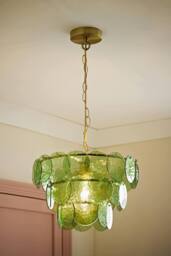 ValueLights Juliette Dimpled Glass Disc 3 Tier Chandelier Ceiling Pendant Light in Bright Green - thumbnail 1