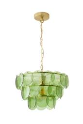 ValueLights Juliette Dimpled Glass Disc 3 Tier Chandelier Ceiling Pendant Light in Bright Green - thumbnail 6