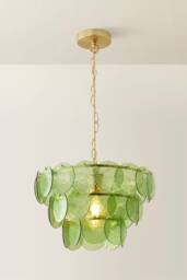 ValueLights Juliette Dimpled Glass Disc 3 Tier Chandelier Ceiling Pendant Light in Bright Green - thumbnail 3
