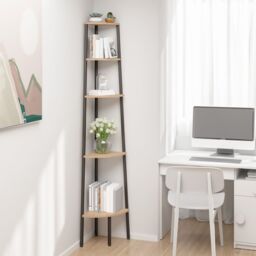 Berkfield Home 5-Tier Corner Shelf Light Brown & Black 45.5x31.5x180 cm - thumbnail 1