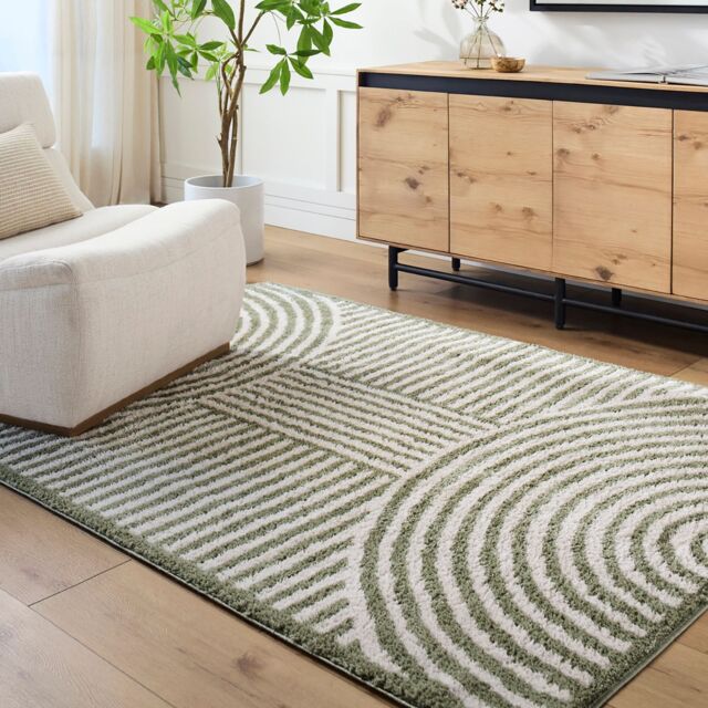 Livabliss Fossay Shag-Washable Beige Brown Green Grey Modern High Pile Rug - Size: 120 cm x 170 cm - image 1