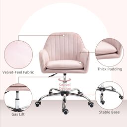 HOMCOM Office Chair, Swivel Desk Chair w/ Adjustable Height, Pink - thumbnail 6