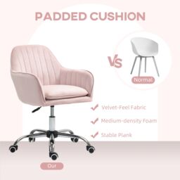 HOMCOM Office Chair, Swivel Desk Chair w/ Adjustable Height, Pink - thumbnail 4