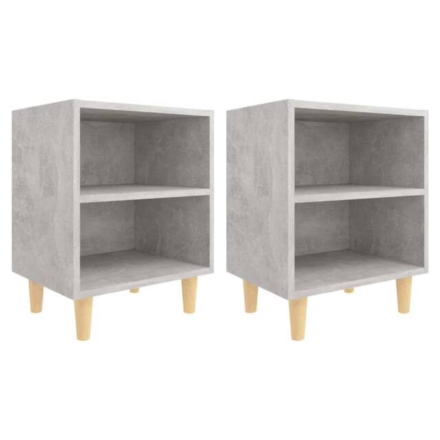 Berkfield Home Bed Cabinets with Solid Wood Leg 2 pcs Concrete Grey 40x30x50cm - Size: 40 x 30 x 50 cm - image 1