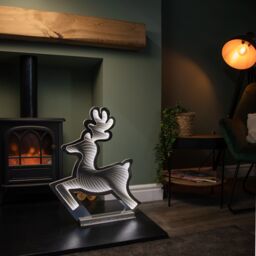 Samuel Alexander 60cm LED Infinity Ice White Leaping Reindeer Christmas Decoration with Metal Base - thumbnail 2