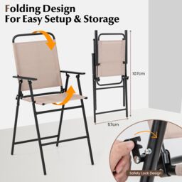 Costway 3 PCS Outdoor Folding Bistro Set Patio 2 Folding Chairs & Round Bar Table W/ 4 cm Umbrella Hole in Beige - thumbnail 5
