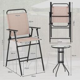 Costway 3 PCS Outdoor Folding Bistro Set Patio 2 Folding Chairs & Round Bar Table W/ 4 cm Umbrella Hole in Beige - thumbnail 3