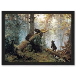 Artery8 Ivan Shishkin Morning In Pine Forest Shishkin Ivan Bears Artwork Framed Wall Art Print A4 in Black - thumbnail 1