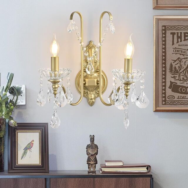 Garwarm Crystal Wall Lights Antique Retro Vintage Rustic Indoor Wall Lamps in Gold - image 1
