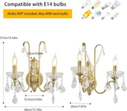 Garwarm Crystal Wall Lights Antique Retro Vintage Rustic Indoor Wall Lamps in Gold - thumbnail 3