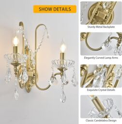 Garwarm Crystal Wall Lights Antique Retro Vintage Rustic Indoor Wall Lamps in Gold - thumbnail 2