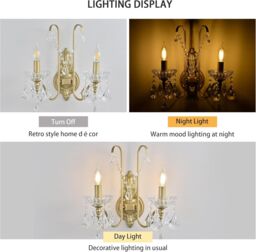 Garwarm Crystal Wall Lights Antique Retro Vintage Rustic Indoor Wall Lamps in Gold - thumbnail 4