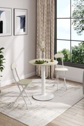 Living and Home 3pcs Round Table and 2 Chairs Set Indoor Outdoor Bistro Kitchen Dining Set Furniture in White - thumbnail 2