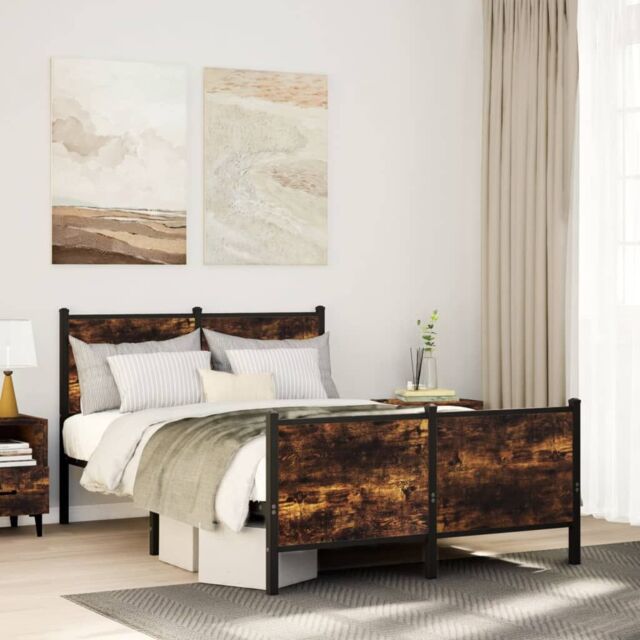 Berkfield Home Metal Bed Frame without Mattress Smoked Oak 120x200 cm in Brown - Size: Small Double - image 1