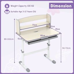 Costway Study Desk Height Adjustable Writing Table w/ Tilt Desktop in Grey - thumbnail 2