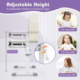 Costway Study Desk Height Adjustable Writing Table w/ Tilt Desktop in Grey - thumbnail 5