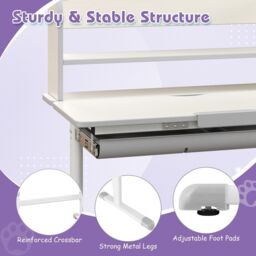 Costway Study Desk Height Adjustable Writing Table w/ Tilt Desktop in Grey - thumbnail 4