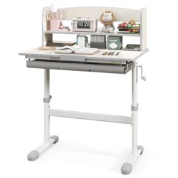 Costway Study Desk Height Adjustable Writing Table w/ Tilt Desktop in Grey