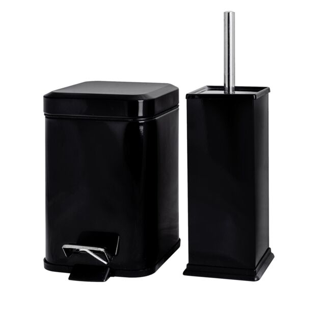 Harbour Housewares 3L Square Bathroom Bin & Brush Set - Slim Stainless Steel Bathroom Set in Black - image 1