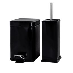 Harbour Housewares 3L Square Bathroom Bin & Brush Set - Slim Stainless Steel Bathroom Set in Black - thumbnail 1