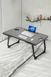 Living and Home Foldable Laptop Bed Desk Table with Storage Drawer Tablet Slot Cup Holder in Black - thumbnail 4