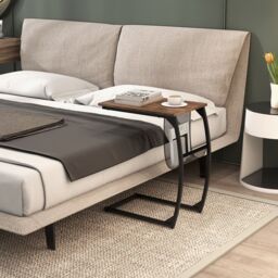 Gymax C-Shaped Side Table Metal End Table Bedside Table With Mesh Storage Bag in Brown - thumbnail 5