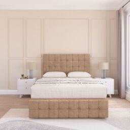 "Sloomy Berlin Divan Bed Base 2 Drawers 12"" Footboard & 54"" Floor Standing Headboard in Light Beige - Size: Small Double" - thumbnail 2