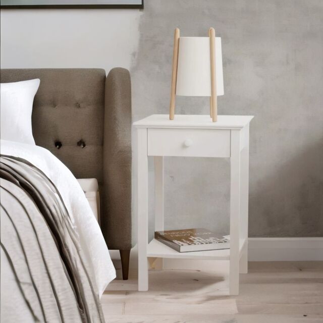 Rafaelo Mobilia Wooden One Drawer Bedside Table Nightstand in White - image 1