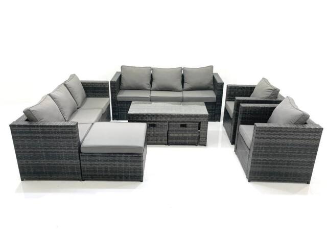 Fimous Rattan Garden Furniture Sofa Set with Coffee table Armchair 3 Footstools Dark Grey Mixed - image 1