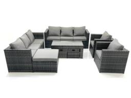 Fimous Rattan Garden Furniture Sofa Set with Coffee table Armchair 3 Footstools Dark Grey Mixed - thumbnail 1