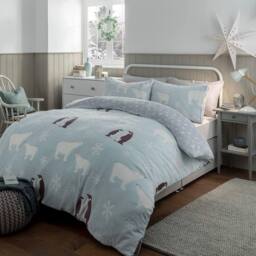 Gr8 Home Penguin & Polar Bear Glow In The Dark Fleece Duvet Pillowcase Set in Grey - Size: Double - thumbnail 6