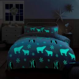 Gr8 Home Penguin & Polar Bear Glow In The Dark Fleece Duvet Pillowcase Set in Grey - Size: Double - thumbnail 3