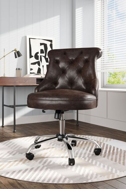 H&O Direct PU Leather Buttoned Swivel Office Chair in Brown - image 1