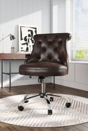 H&O Direct PU Leather Buttoned Swivel Office Chair in Brown