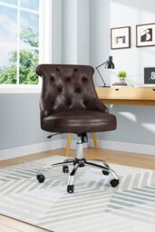 H&O Direct PU Leather Buttoned Swivel Office Chair in Brown - thumbnail 2