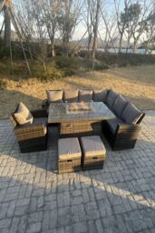 Fimous High Back Rattan Sets Gas Fire Pit Dining Table Heater Set Sofa 9 Seater in Dark Grey - thumbnail 4